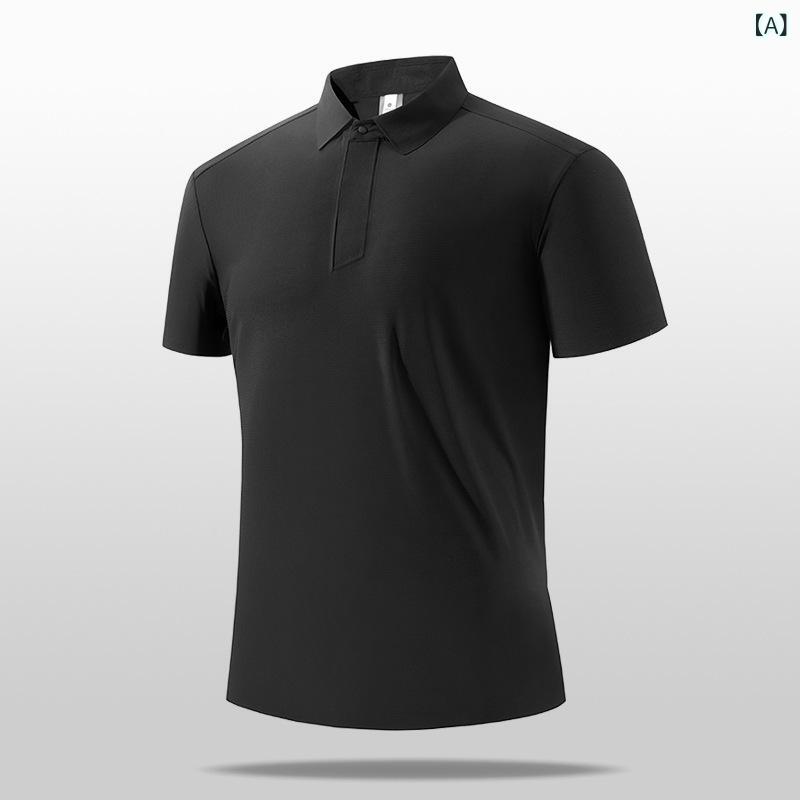Shirts - メンズ POLOシャツ 短袖 ビジネス 通勤 ゴルフ 速乾 立襟 ファッション ランニング スポーツ 休闲 スリムフィット 無地 薄手 夏 切り替え 透気性 高伸縮 吸湿速乾 ニット ブラック 軍緑 グレー ベージュ 日常使い 軽量 スタイリッシュ デザ