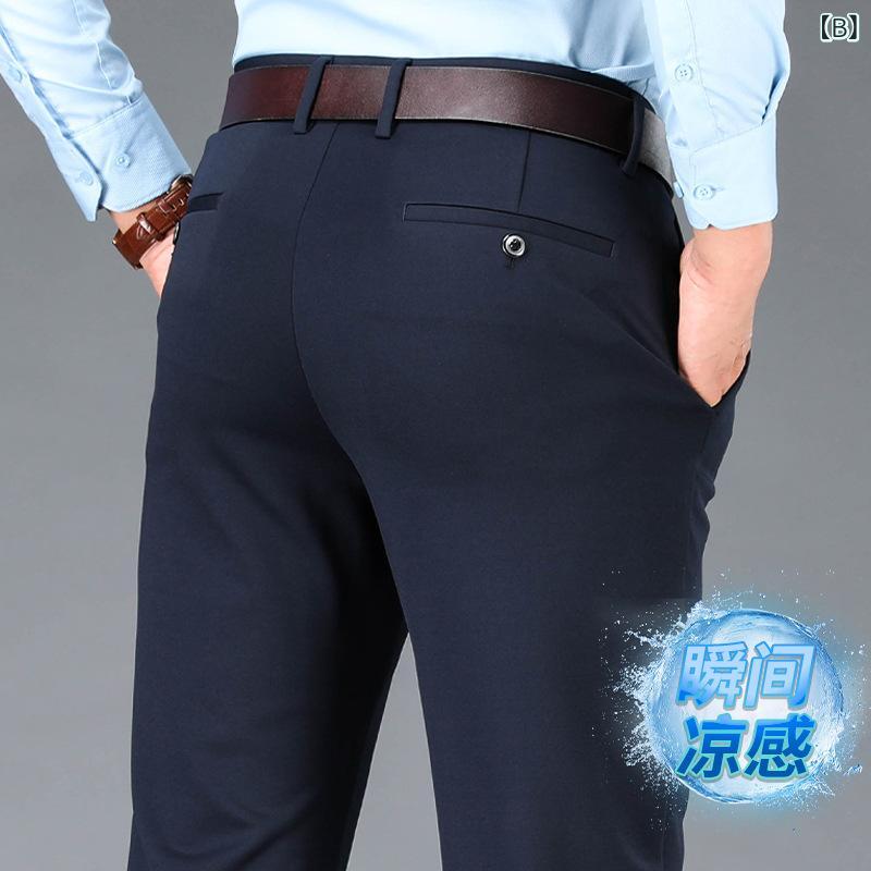 ビジネス スラックス メンズ 中年 男性用 春秋 厚手 直筒 長ズボン 加绒 暖か 伸縮...