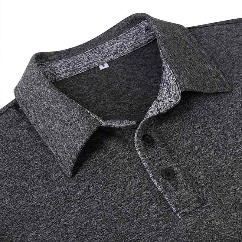 Shirts - ポロシャツ メンズ 長袖 速乾 合体型 純色 切り替え 普通厚 四季 オールシーズン 化学繊維 混紡 ポリエステル 95% ポリエステル 95パーセント 化繊混紡 ポリエステル混紡 灰 黒 深灰 墨緑 グレー ブラック ダークグレー ダークグリーン 欧米