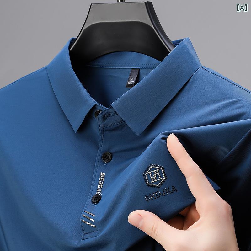 Men'S Wear - メンズ ポロシャツ 短袖 半袖 翻領 夏季 薄手 化繊混紡 ポリエステル 透気性 免烫 ビジネス 紳士 日常 ゆったり インナー トップス シャツ ブルー 黒 グレー