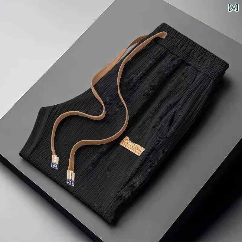 Pants - メンズ 休闲パンツ 速乾 薄手 直筒 ロングパンツ 中腰 無弾性 ポリエステル ポリエステル95% 黒 緑 杏色 純色 褶皱 貼布 免烫 カジュアル 青年向け オールシーズン 2025春 直筒裾 韓国風