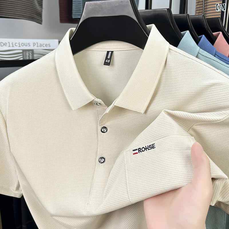 Rakuten - ポロシャツ メンズ 短袖 翻領 口袋 綿 ポリエステル スパンデックス 薄手 直筒 軽熟 休闲 日常 通勤 透気 色牢度高 杏 藍 卡其