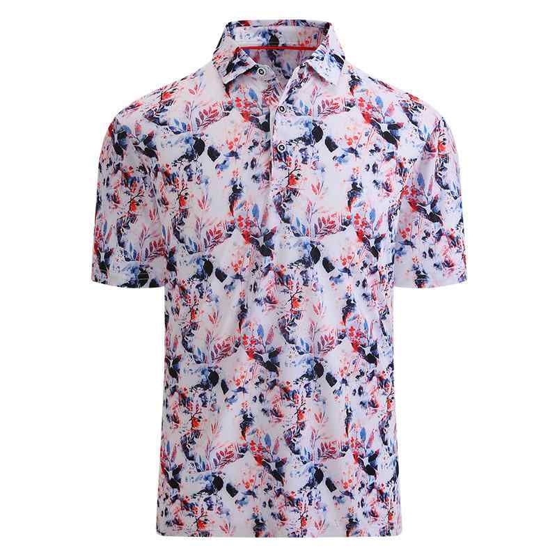 Shirts - ポロシャツ メンズ 短袖 薄手 速乾 透気 運動 化繊混紡 ポリエステル 合体型 ピンカラー 印花 夏 切り替え柄 開衩 吸湿排汗 可機洗 欧米スタイル ゴルフモチーフ 樹葉柄 波紋柄 菱形柄 方形柄 六角形柄 十字柄 点柄 球柄 波浪柄 紫三角柄 彩球