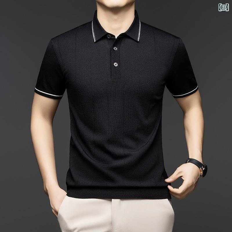 メンズ Poloシャツ 短袖 針織 Tシャツ 切り替え 薄手 夏用 化繊混紡 粘繊 高弾性 ...