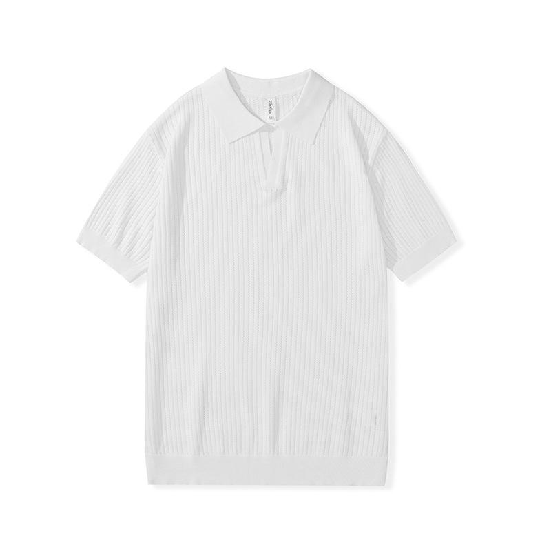 Shirts - ポロシャツ メンズ 短袖 接触冷感 ニット メッシュ 涼感 薄手 透気 再生繊維 ポリエステル 杏 白 黒 開衩 翻領 純色 シルク加工 寛鬆 シルエット 夏 ビジネス 紳士 40代 以上 休闲 トップス ワイシャツ 襟付きシャツ ルーズフィット ポロ