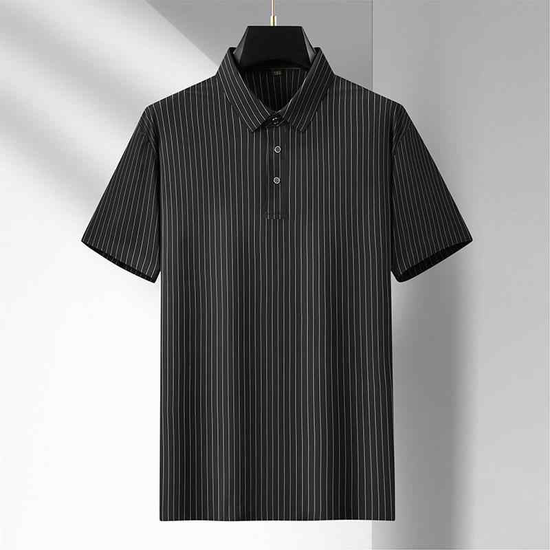 メンズ POLO シャツ 大きいサイズ 短袖 条紋 翻領 ゆったり ルーズフィット カジュアル 伸縮性 接触冷感 夏 透気性 洗濯機可 免アイロン 吸湿速乾 薄手 ニット ナイロン 日常 ビジネス 紳士 40代 50代 60代 白色 黒 紺