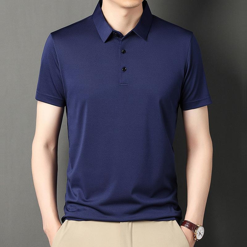 Shirts - メンズ ポロシャツ 短袖 男性用 青年 翻領 高級感 夏 夏季 新款 ワイドシルエット ゆったり ルーズ 休闲 日常使い カジュアル アイスシルク 接触冷感 涼感 透気 通気性 吸湿排汗 ポリエステル混紡 化繊 ポリエステル 耐久性 伸縮性 免燙 色牢度