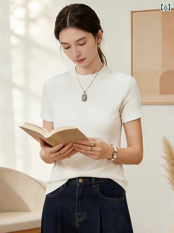 リメイクバディーのTシャツ レディース 半袖 クルーネック カットソー トップス 柔らかい 快適 再生繊維 アセテート ウール オールシーズン｜アングル2