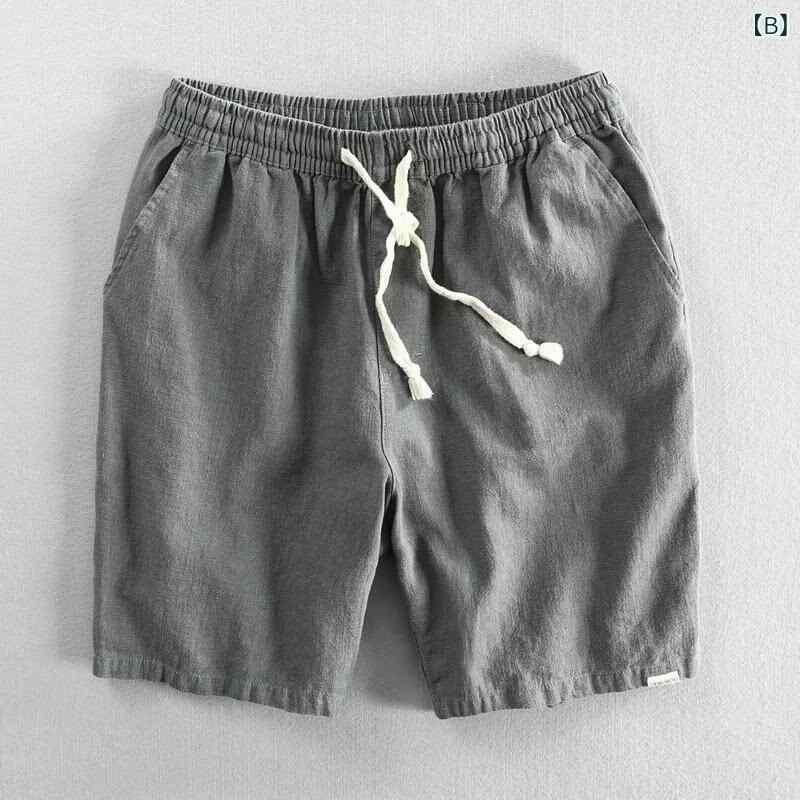 メンズ 麻 綿 ショートパンツ 夏用 軽量 透気性 直筒型 微弾力 黒 グレー ブラウン...