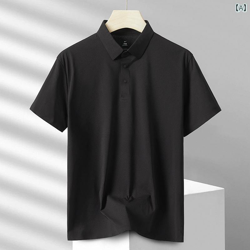 Shirts - メンズ POLO シャツ 短袖 夏用 翻領 ビジネス 休闲 薄型 透気 弾力 速乾 トップス ポリエステル 混紡 耐摩耗 免烫 吸湿排汗 グレー 緑 白 黒 紺 ベージュ ゆったり シルエット 純色 基礎 スタイル