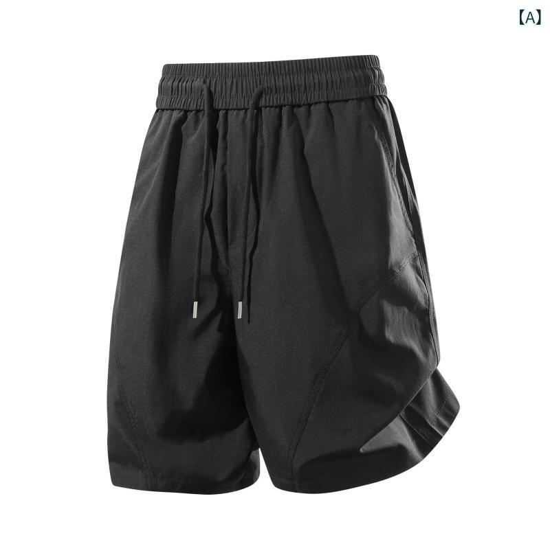 メンズ ハーフパンツ 夏用 薄手 アメリカンスタイル 斜めカット ワイド ルーズ ビ...