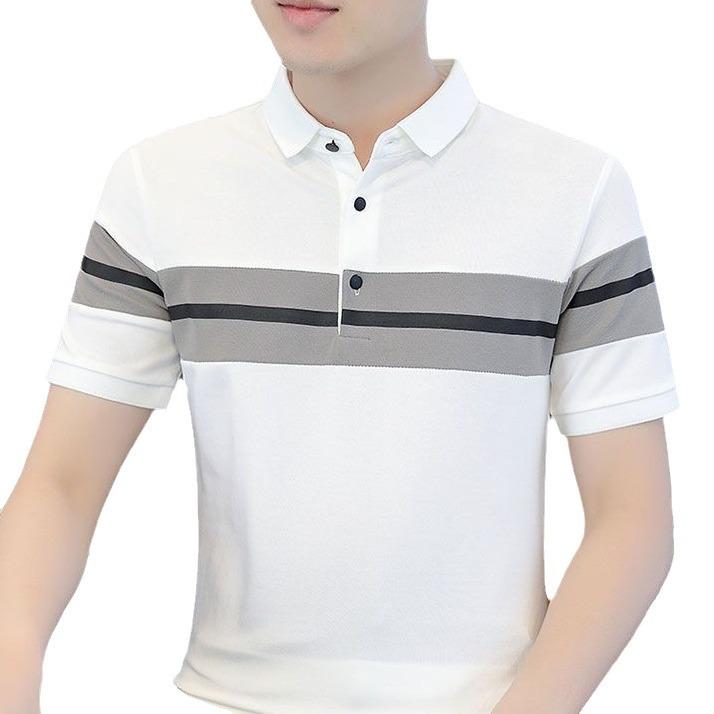 Shirts - メンズ ポロシャツ 短袖 黒 白 グレー シンプル 修身 純色 切り替え ポリエステル 耐磨 免烫 日常 夏 軽量 通勤 普段使い ファッション