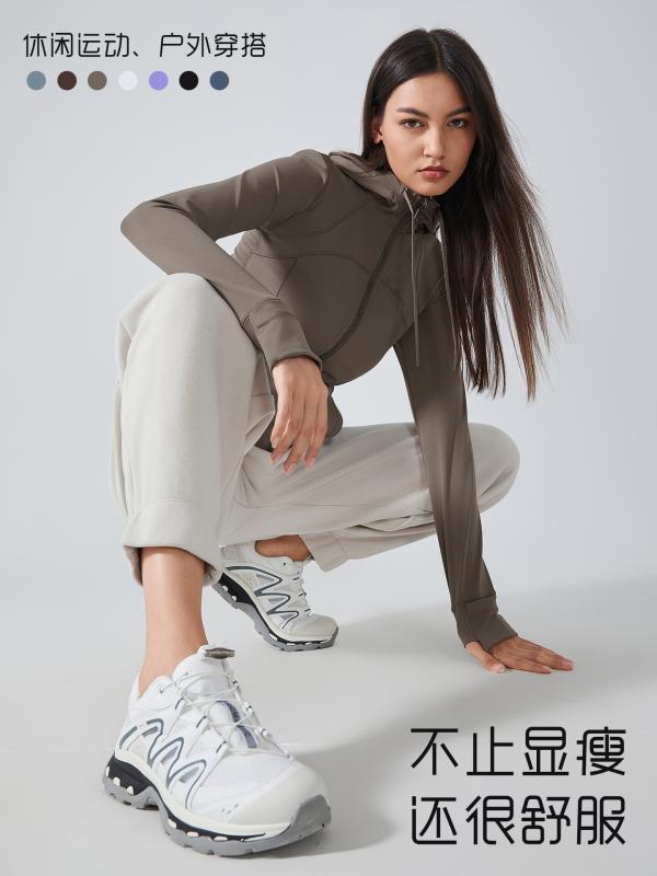 レディース スポーツ フーディ ジャケット 修身 スリムフィット 拉链 ジッパー 伸...