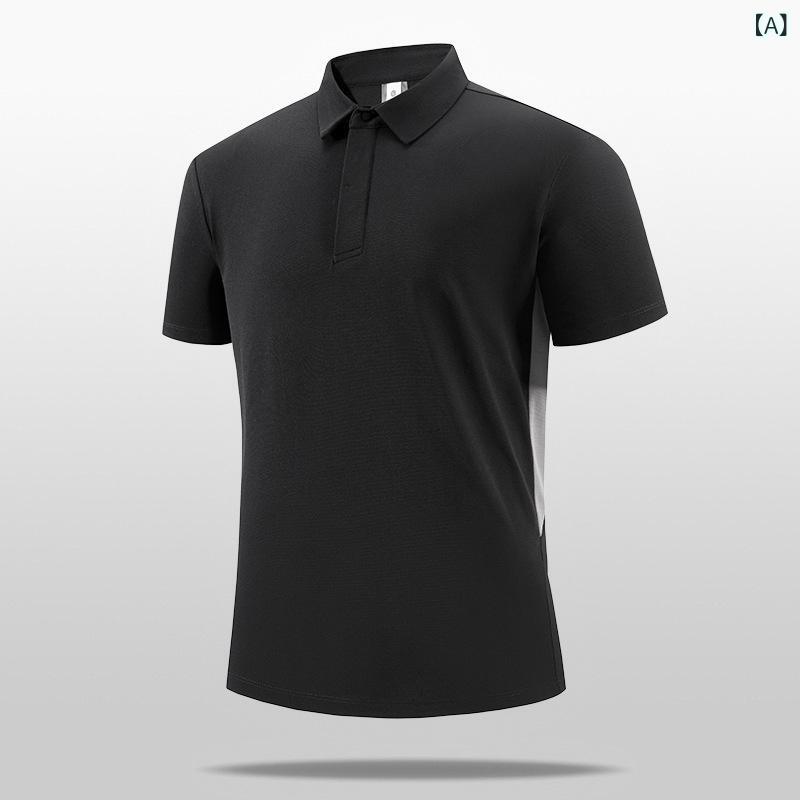 Shirts - メンズ POLO シャツ ビジネス 通勤 ゴルフ 速乾 立領 短袖 修身 薄手 夏 切り替え 透気 高弾 吸湿排汗 黒 白 軍緑 日常 ファッション 都市