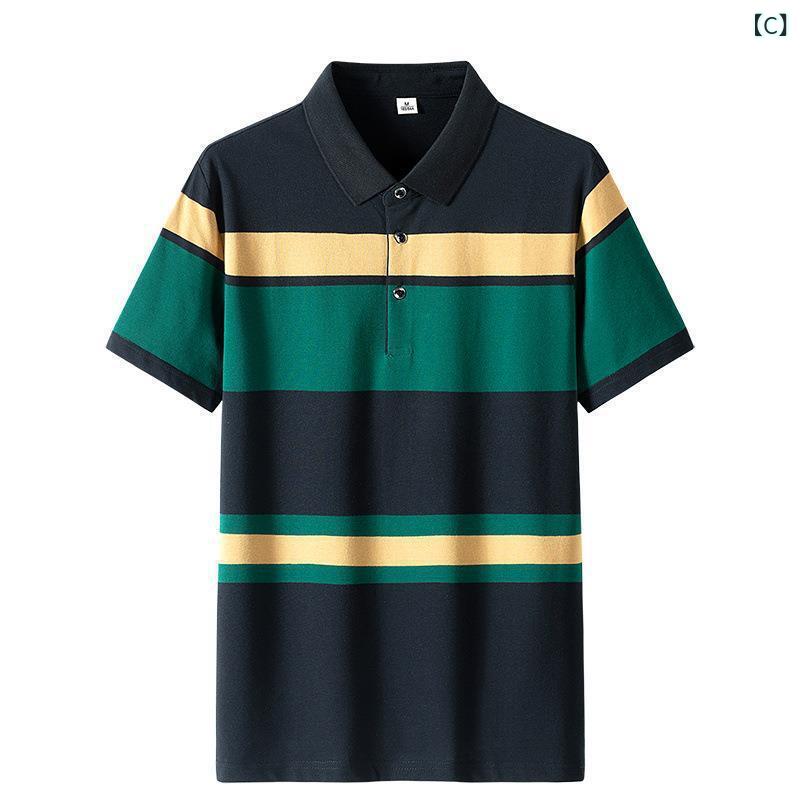 メンズ POLOシャツ 軽ビジネス 条紋 トップス 夏季 短袖 高爾夫 弾力 翻領 Tシャツ...