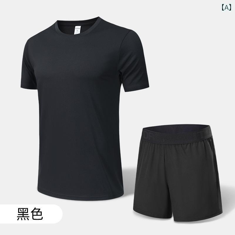 Other - メンズ スポーツウェア 速乾 セットアップ 短袖 Tシャツ ショーツ 春夏 男性用 ランニング フィットネス バスケットボール 屋外 運動 トレーニング 薄手 ポリエステル 黒 グレー 白 ネイビー ブルー
