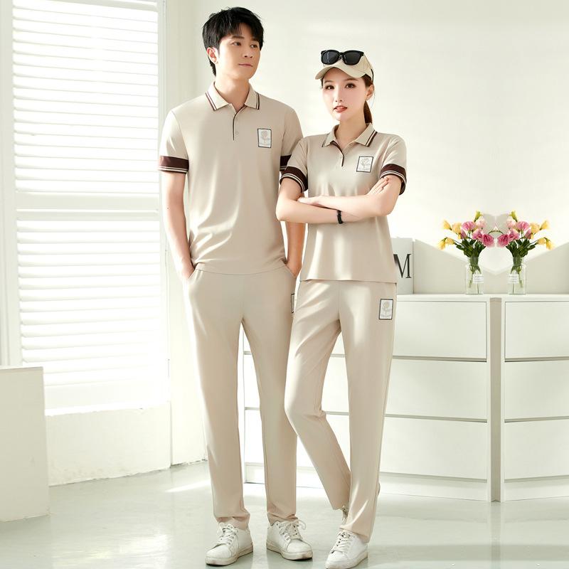 Other - 夏季 運動服 セットアップ メンズ レディース ユニセックス 情侣装 ファッション トップス ショーツ 2点セット プリント 柄 短袖 ビッグサイズ 薄手 綿素材 ポロ襟 夏用 杏 黒 白 色 フィットネス ダンス サイクリング 対応 軽量 通気性 速乾