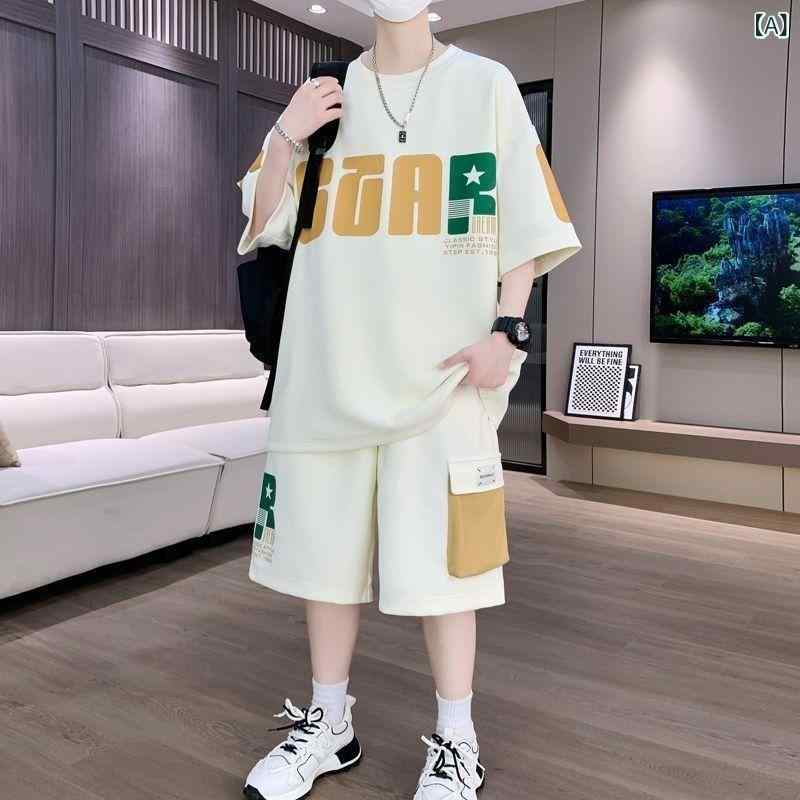 ・スタイル: 軽熟カジュアル・厚み: 薄手・パンツ丈: 5分丈/ミドル丈・上衣タイプ: Tシャツ・袖丈: 短袖・フード: なし・素材名: 化繊混紡・主素材: ポリエステル100%・使用シーン: 休闲・カラー展開: 米白、黄色、黒・サイズ展開: M、L、XL、XXL、XXXL、XXXXL、5XL
