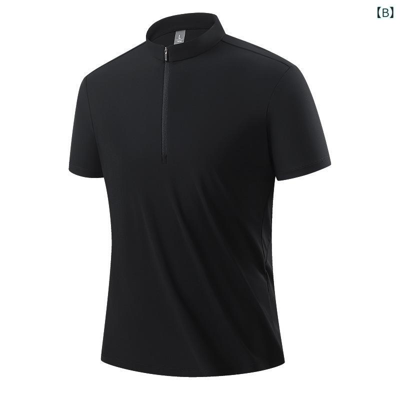 Tシャツ メンズ 短袖 半拉链 速乾 運動 フィットネス ゴルフ テニス ランニング ト...