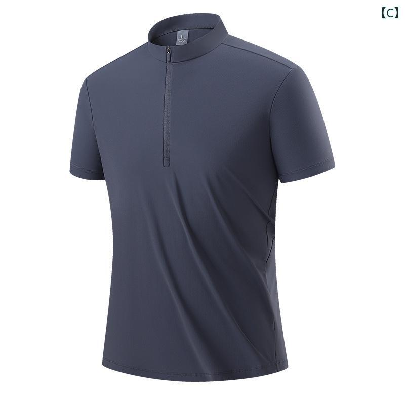Tシャツ メンズ 短袖 半拉链 速乾 運動 フィットネス ゴルフ テニス ランニング ト...