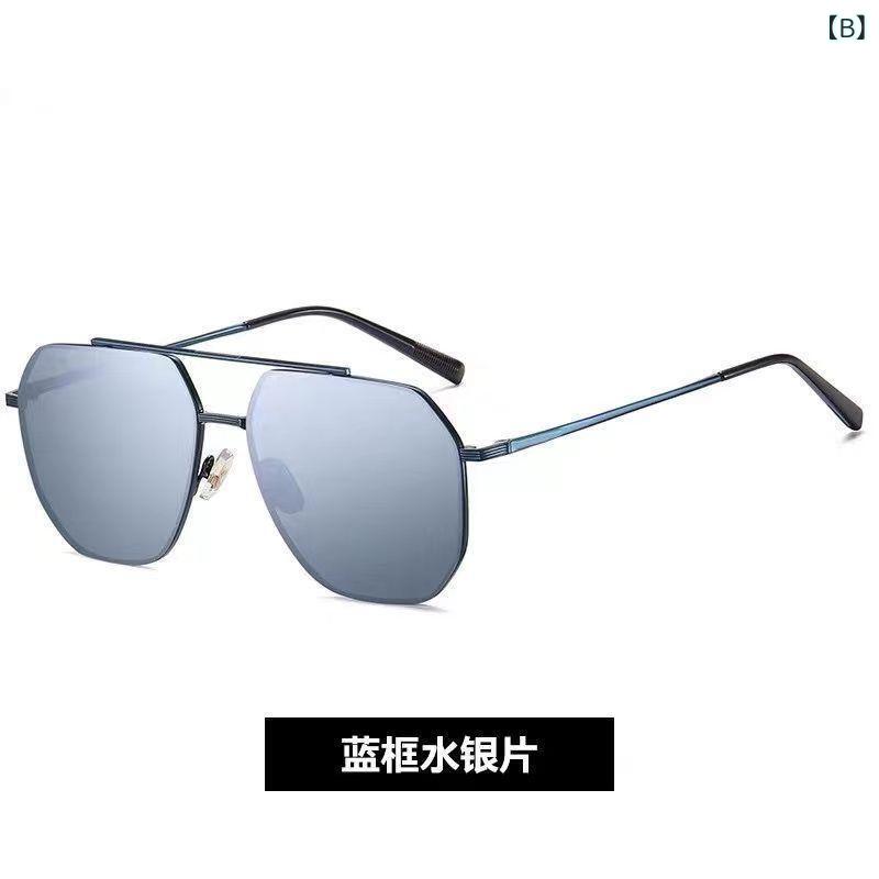 サングラス 偏光 メンズ レディース UV400 無枠 蛤蟆鏡 金属フレーム TACレンズ 黒...