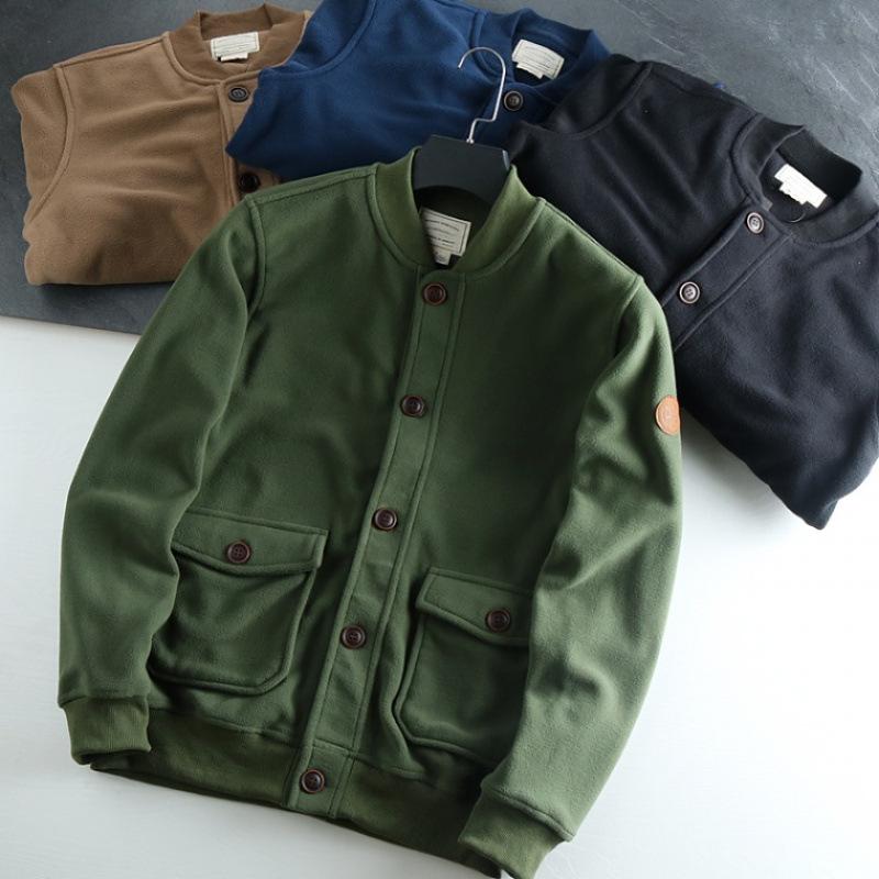 Rakuten - メンズ ジャケット 棒球領 フリース 秋冬 保暖 合体型 長袖 ロング丈 単排ボタン 直下摆 立体ポケット ロブン裾 条紋 格子 ピュアカラー ピンカラー 緑 黒 茶 ポリエステル混紡 吸湿排汗 通気性 日常 ティーンエイジャー 外 着用 カジュアル 韓