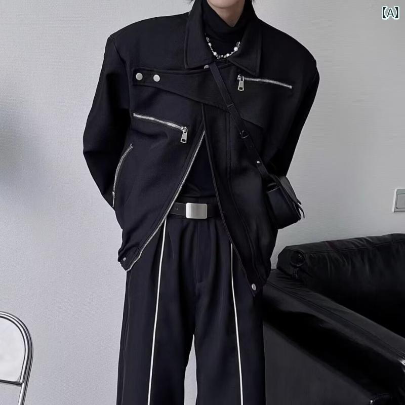 樂天商城 - メンズ ジャケット 立領 ダブルジッパー 野球服 飛行員 ストリートファッション 黒 耐摩耗 ポリエステル混紡 厚手 長袖 ゆったりシルエット サイドポケット 丸下摆 明線ステッチ ノンアイロン 冬 オールシーズン 日常使い ティーン向け 外着 カジュア