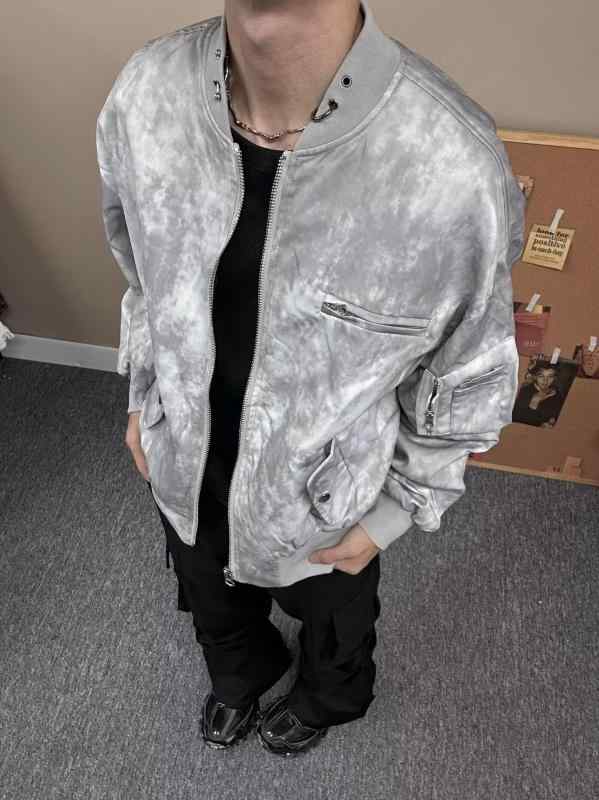 乐天商城 - メンズ ジャケット コート 飛行服 棒球服 復古 廃土風 デザイン 男 美式 高街 ヒップホップ 外套 短款 メンズ レディース 灰 コットン混紡 ポリエステル 長袖 翻領 ラップ ズボン ワイドシルエット 春秋 秋冬 ゆったり ポケット ステッチ ミシ