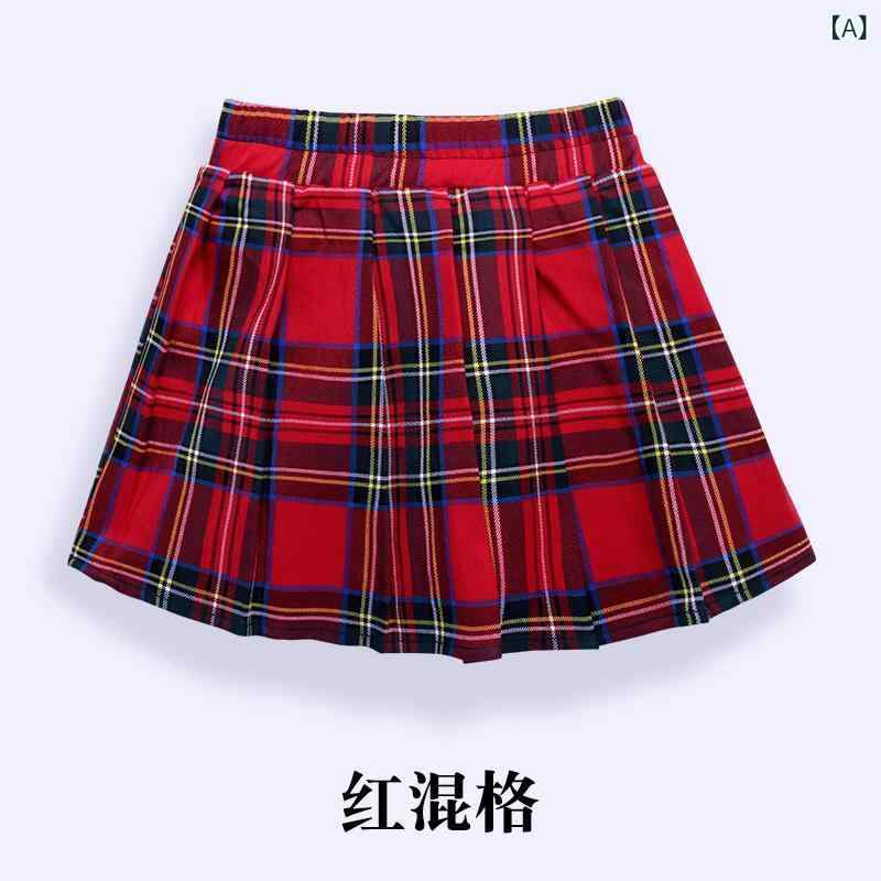 Rakuten - 女の子 プリーツスカート 半身スカート 春秋 キッズ 中学生 小学生 チェック柄 赤 格子 校服 演出 短スカート 格子柄 プリーツ加工 雪ニール スパンデックス 春季 超短丈 スカート 私服 名媛 御姐風 半身丈 私服用 かわいい チェック柄 赤 プリ
