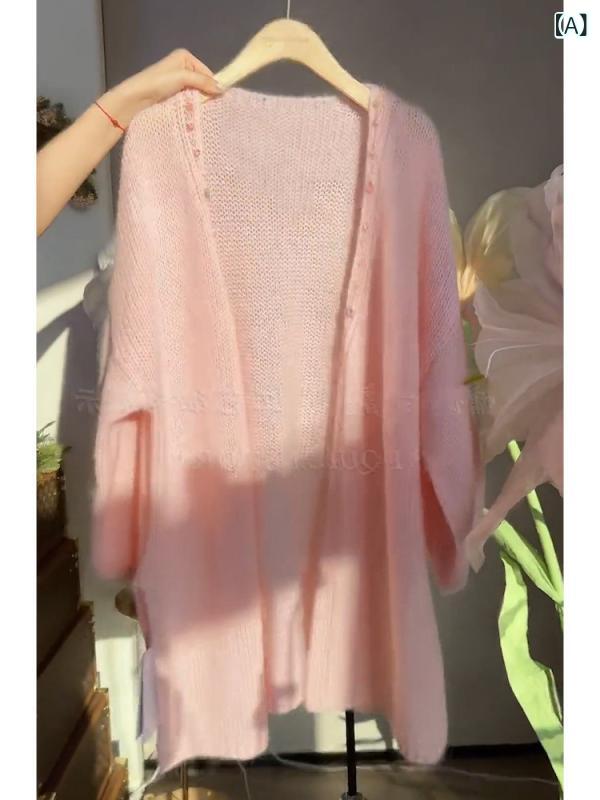 ・柄: 無地・厚み: 普通・セット: 単品・シルエット: ストレート・袖型: パフスリーブ・ネックライン: ウェーブ・袖丈: 長袖・着丈: ミドルロング・カラー展開: ピンク・サイズ展開: S、M、L、XL・スタイル: フレッシュスイート、プリンセス・着用方法: 開衫