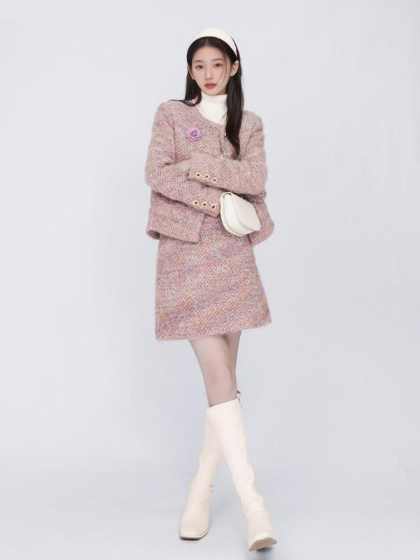 Other Jackets Jumpers - レディース 羽绒服 秋冬 浅紫 小香風 羽绒ジャケット 粗花呢 編み込み 保暖 綿素材 軽量 長袖 丸首 ボタン ポケット 私服 女性用 羽绒外套 ダウンジャケット 温かみ 優しいシルエット
