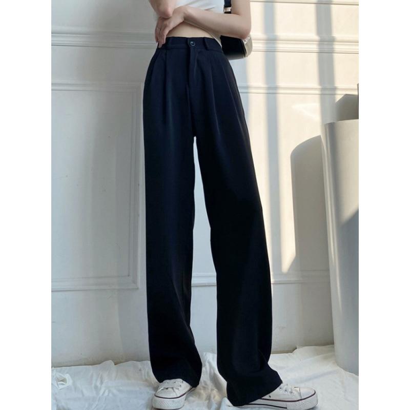 Rakuten - レディース スーツパンツ 春季 垂感 ワイドレッグパンツ ストレートパンツ 長丈パンツ 白色 黒 卡其 グレー ローズピンク 厚手 微弾性 雪尼尔 氨纶 私服 名媛 御姐風 休闲裤