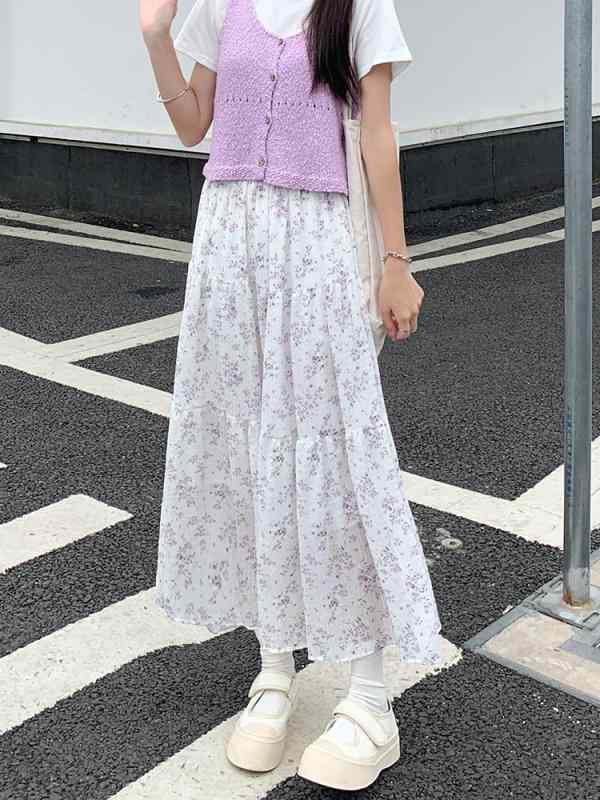 樂天商城 - スカート 半身スカート レディース 黒 フラワー柄 黄色 紫色 Aライン 中長丈 高腰 スリムライン 遮り 秋冬 切り替え 氨纶素材 伸縮性 無弾力 日韓スタイル 休闲 青年向け 体型カバー 直筒型 梨型 沙漏型 通勤 普段使い