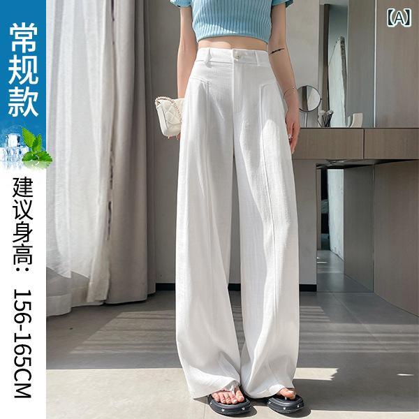 Rakuten - レディース ワイドパンツ 高腰 白色 麻本色 黒 春夏 薄手 天丝 レイヨン繊維 50-70% ポリエステル 30%以下 ゆったりシルエット ドレープ感 軽量 気質 通勤 都市 シンプル ノンストレッチ 長丈 イージーパンツ コットン リネン ミックス