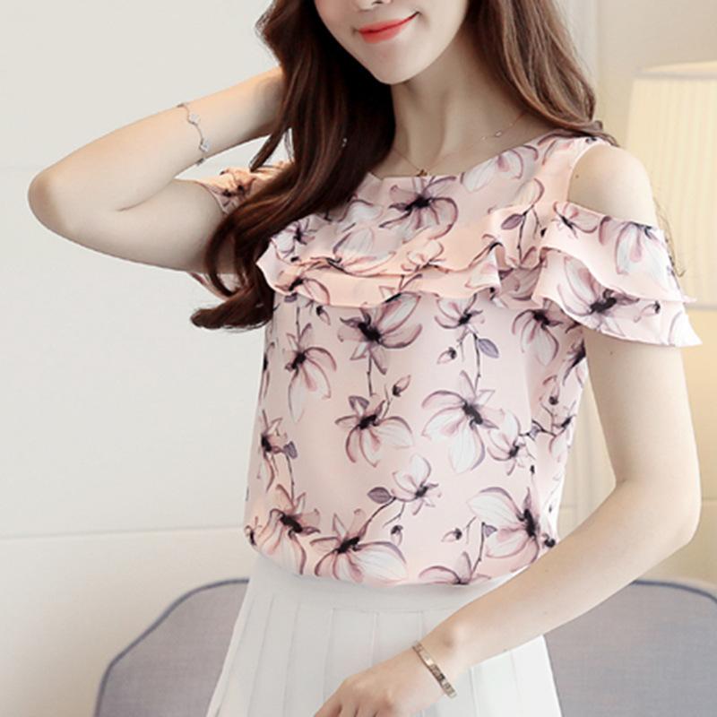 シフォンブラウス レディース トップス Tシャツ 半袖 オフショルダー 花柄 春夏 カジュアル フェミニン デイリーウェア