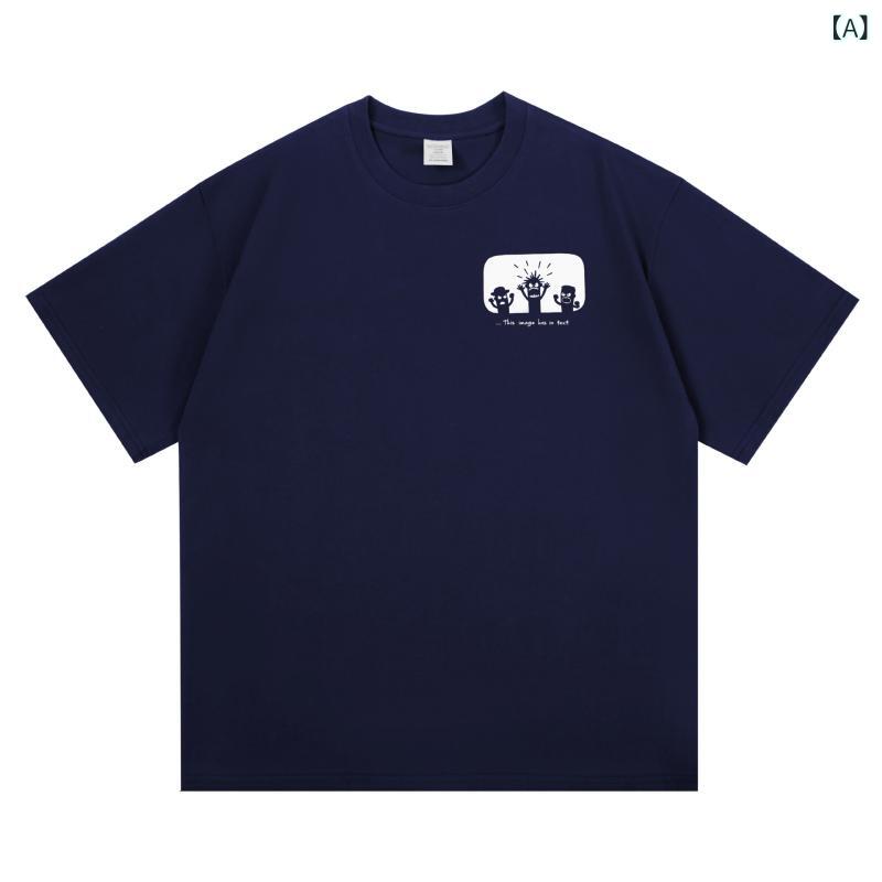 乐天商城 - Tシャツ メンズ レディース 情侣 韓国風 綿 100% 短袖 丸首 ルーズフィット プリント 卡通柄 透気性 耐摩耗 夏 春夏 運動 ユース 黒 グレー 緑