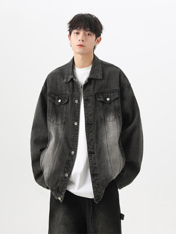 Other - メンズ ジャケット 牛仔 秋 飛行員 ワッシャー加工 ヴィンテージ風 黒 黄泥 復古ブルー 綿 耐摩耗 ゆったり スタンドカラー シングルブレスト 長袖 直裾 サイドポケット 日常 カジュアル ストリート トップス