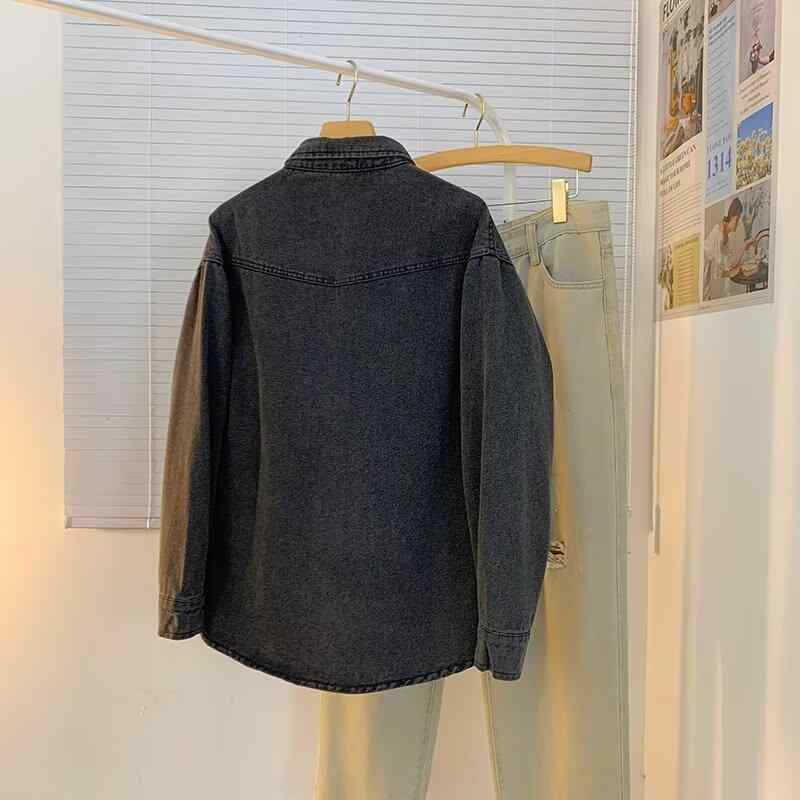 Coat - メンズ ジャケット 牛仔 長袖 翻領 コート デニム シャツ ジャケット 防風 耐摩耗 ポリエステル 混紡 生地 ゆったり シルエット ジッパー 開閉 ノーハット ミドル 厚み 無地 柄 直線 裾 デザイン サイド ポケット イージー ケア 加工 レギュ