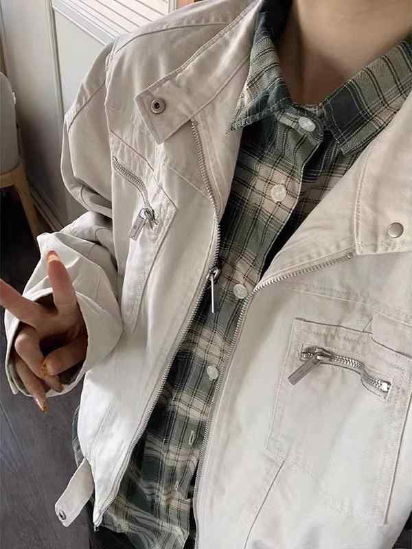 Other - メンズ ジャケット ヴィンテージ風 デニム コットン 長袖 翻領 ワイドフィット シングルブレスト 直裾 立体ポケット バッジ 免烫 日常 秋冬 白 グレー ネイビー コットン75% ポリエステル25% 青少年 青春スタイル