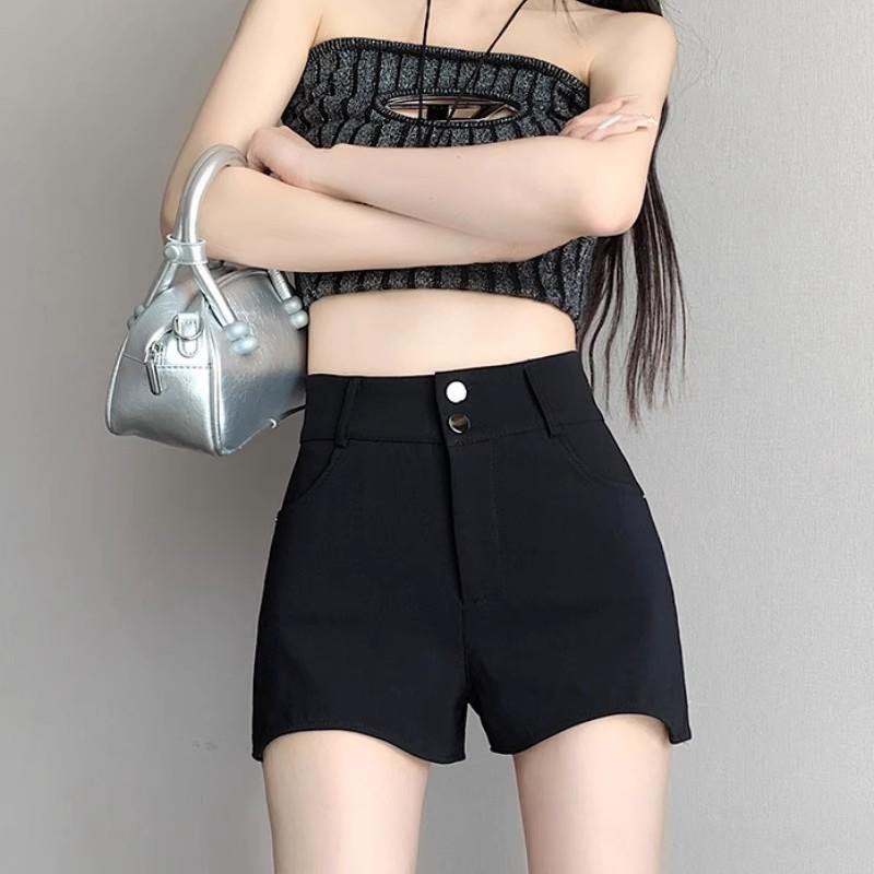 Other - レディース ハーフパンツ 高腰 すっきりシルエット Aライン 不規則裾 スーツ ショートパンツ 女性 夏 薄手 ポケット 付き 直筒 ワイドレッグ マイクロストレッチ ポリエステル 混紡 黒 マイクロ弾性 免燻 処理 韓国風 カジュアル 日常使い 通勤