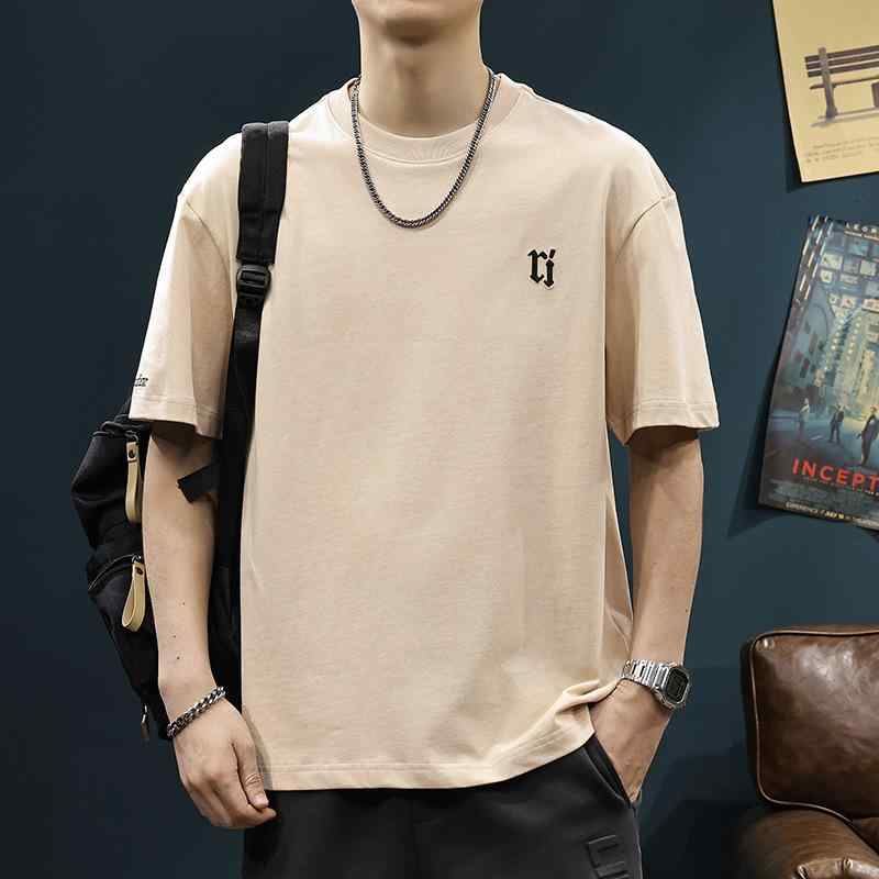 Rakuten - メンズ Tシャツ 綿 短袖 トップス 夏 春夏 ユニセックス 青少年 男性用 ゆったり ルーズフィット 丸首 落肩袖 薄手 抗菌 日常 普段使い 印花 刺繍 アルファベット柄 白色 黒 深灰 軽量 通気性 快適 ファッション 都市スタイル 24-35歳