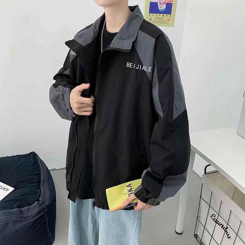 メンズ ジャケット 学院風 春秋 切り替え 立襟 コットン混紡 ポリエステル 100% 耐磨 防風 長袖 ラグランスリーブ 直裾 立体ポケット ジップアップ ルーズフィット 黒 ブルー ピンク系 アイボリー 通勤 普段使い アウトドア 軽量 伸縮性 高級