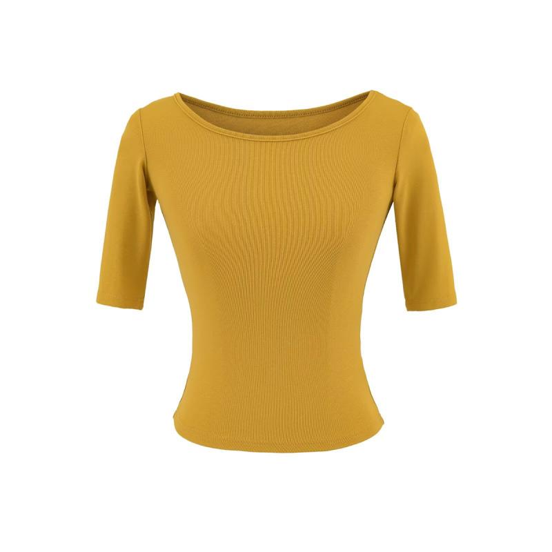 Rakuten - T シャツ トップス 女性用 シンプル 丸首 半袖 純色 綿素材 修身 短丈 打底 インナー 街頭 潮人 セクシー 辣妹 欧米風 姜黄 ローズパープル ピンク 夏 オールシーズン 軽量 通勤 普段使い