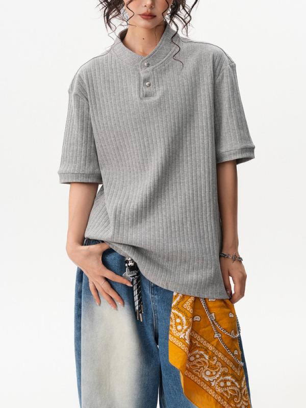 乐天商城 - Tシャツ メンズ レディース 短袖 丸首 挿し肩袖 ゆったりシルエット コットン ポリエステル 綿混紡 無地 シンプル デザイン 日韓スタイル 快適 休闲 黒 灰 夏 トップス 針織 無鉄 処理 普通丈 50-65cm 袖丈 短め ユニセックス カジュア