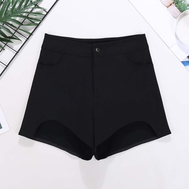 Other - レディース ハイウエスト ショートパンツ 直筒 黒 綿混紡 ポリエステル ミックス 中弾力 ポケット 付き 切り替え デザイン 春季 日韓 スタイル 快適 普段使い 修身 シルエット 軽量 素材 黒 薄手 黒 厚手 黒 錦綿 タイプ 基本 款 三分丈 外