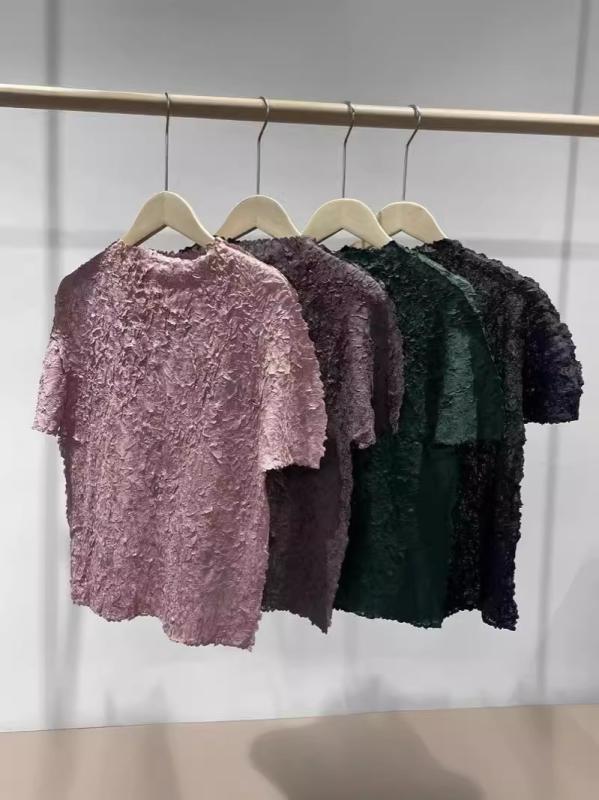 Tシャツ レディース 半高領 乱褶 短�