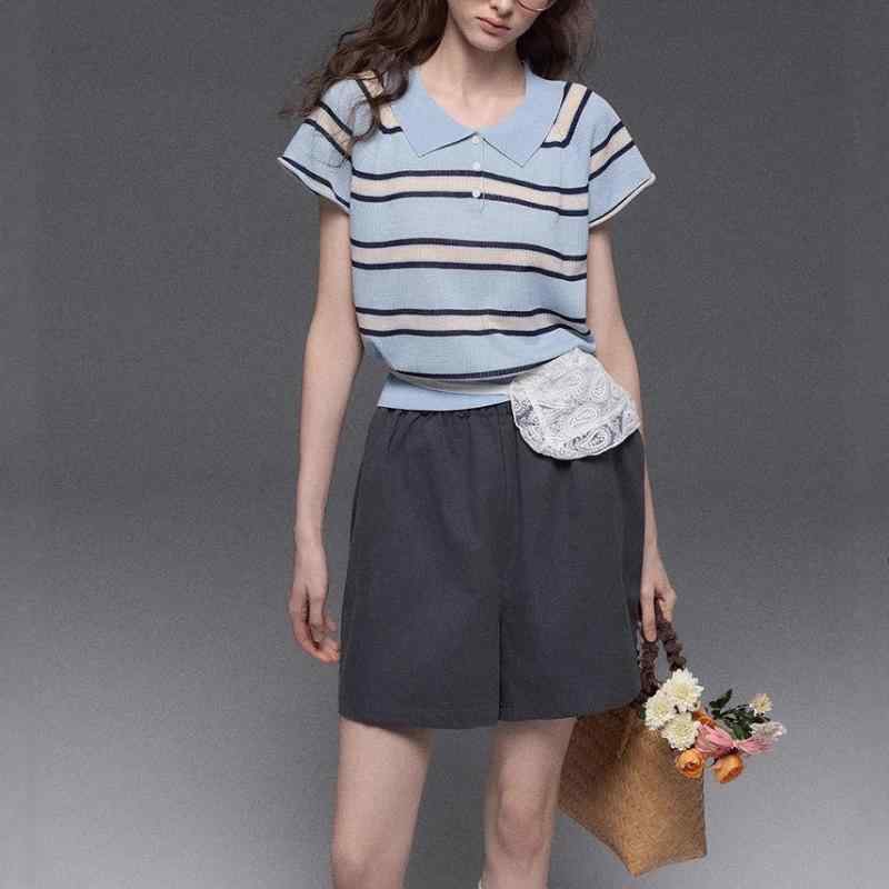 Rakuten - ニット Tシャツ レディース Vネック 三分袖 条紋 ワイドシルエット 通勤 シンプル コーディネート トップス 春 涤纶混紡 快適 気質 セットアップ風 3Dパターン 普通丈 セット ヘッド クロスボーダー スタイル ユニセックス 毛衣