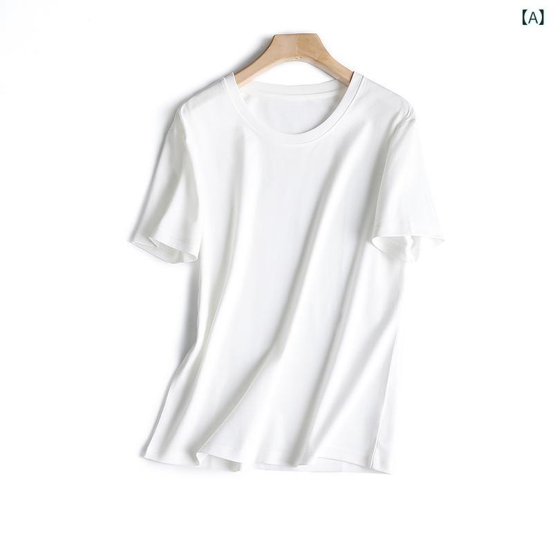 レディース Tシャツ 短袖 トップス 綿素材 ポリエステル混紡 純色 丸首 ゆったりシルエット セットインスリーブ 切り替えデザイン 日韓カジュアル 日常使い 軽量 通勤 デイリー 白 黒 灰 ピンク イエロー 春夏