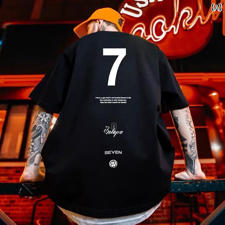 Tシャツ メンズ 半袖 黒 白 広めシルエット 大きいサイズ ヒップホップ ストリート カジュアル ポロエステル プリント 柄 夏 涼しい 伸縮 軽量 ゆったり 普段使い 外出 趣味 ティーン 無地 グラフィック ユニセックス トップス インナー