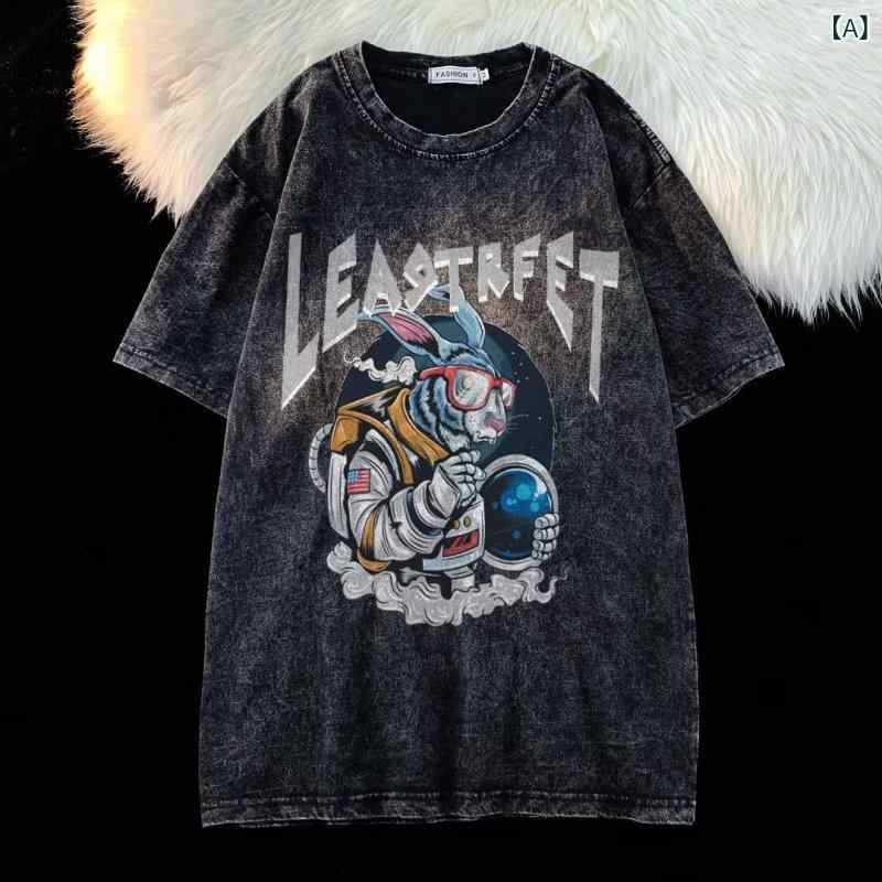 Tシャツ メンズ 短袖 綿100% 黒 透気性 ゆったりシルエット 丸首 プリント柄 カラフル コミック風 ストリートスタイル カジュアル 日常使い 春夏秋 ユニセックス カップル お揃い ファッション トップス コットン ソフト素材 軽量 快適 休日コ